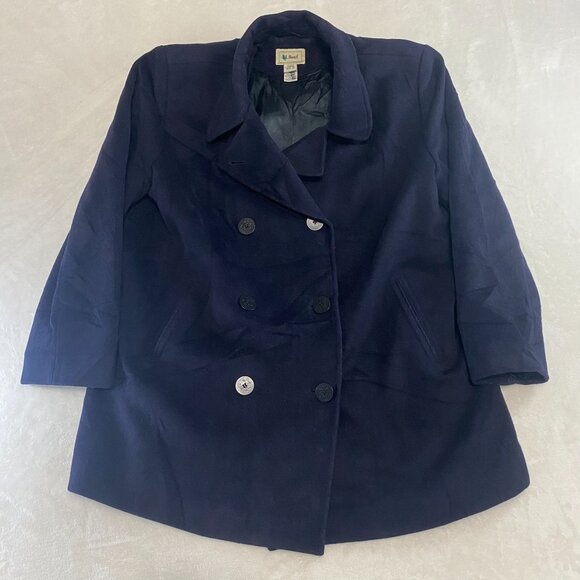 L.L. Bean Peacoat Size 20 Reg Navy Double Breasted Wool Cashmere Thinsulate - Picture 1 of 16